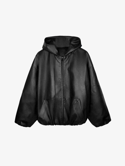 Oversized Faux Leather Hooded Zip Jacket