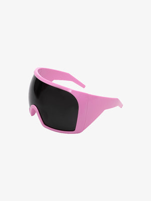 Oversized Glossy Shield Wrap Sunglasses – Pink, angled view | XoKool