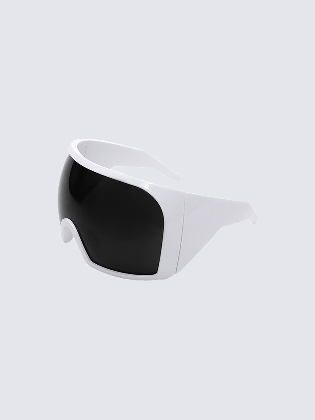 Oversized Glossy Shield Wrap Sunglasses – White, angled view | XoKool