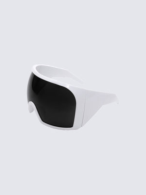 Oversized Glossy Shield Wrap Sunglasses – White, angled view | XoKool