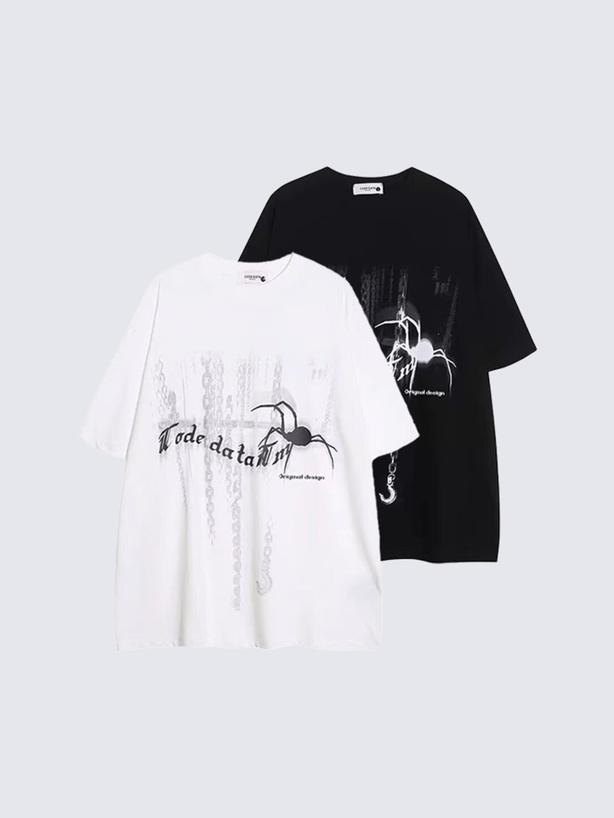 Oversized Gothic T-Shirt with Spider and Chains – Both colours flat lay | XoKool