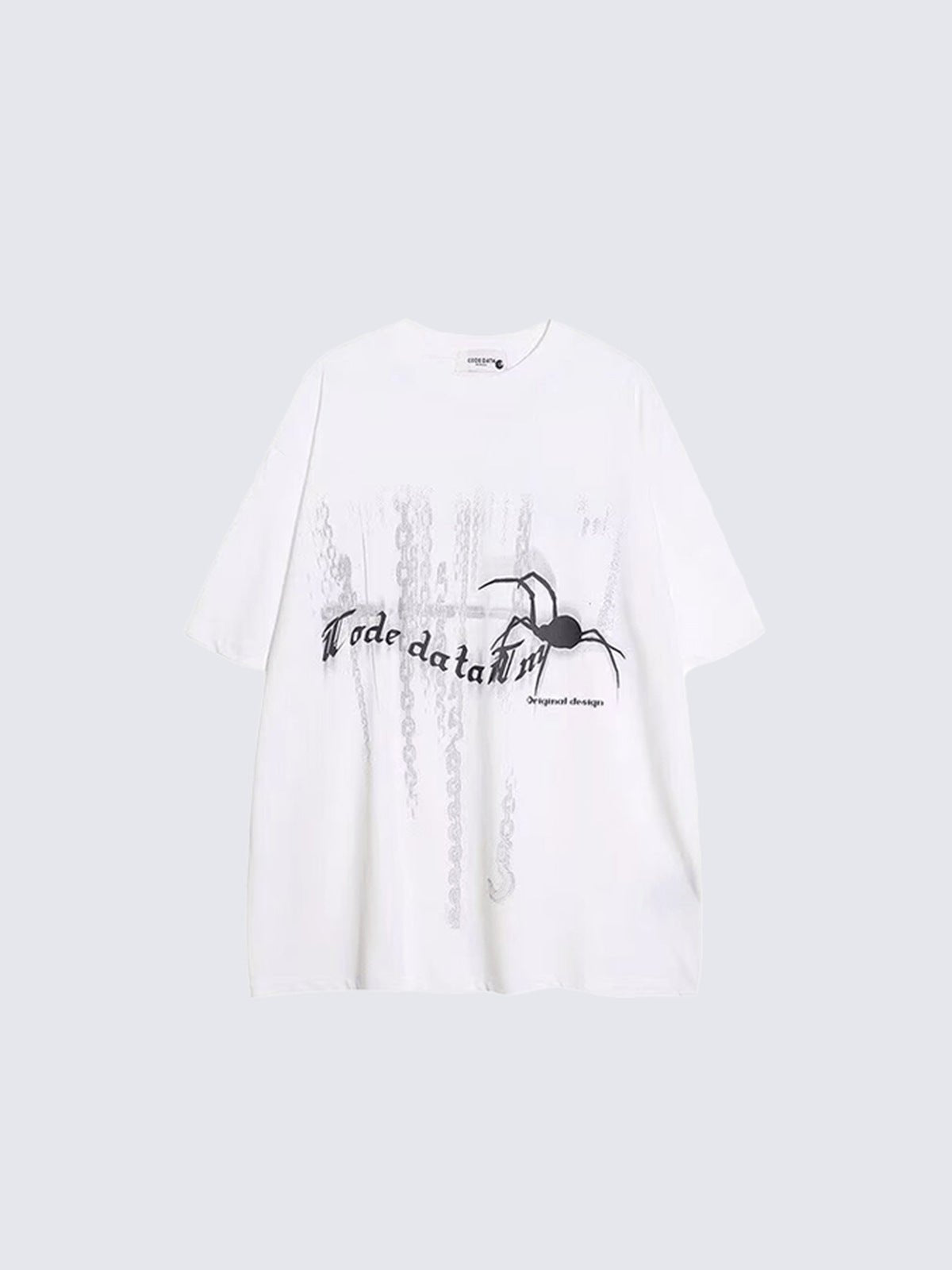 Oversized Gothic T-Shirt with Spider and Chains – White front flat lay | XoKool