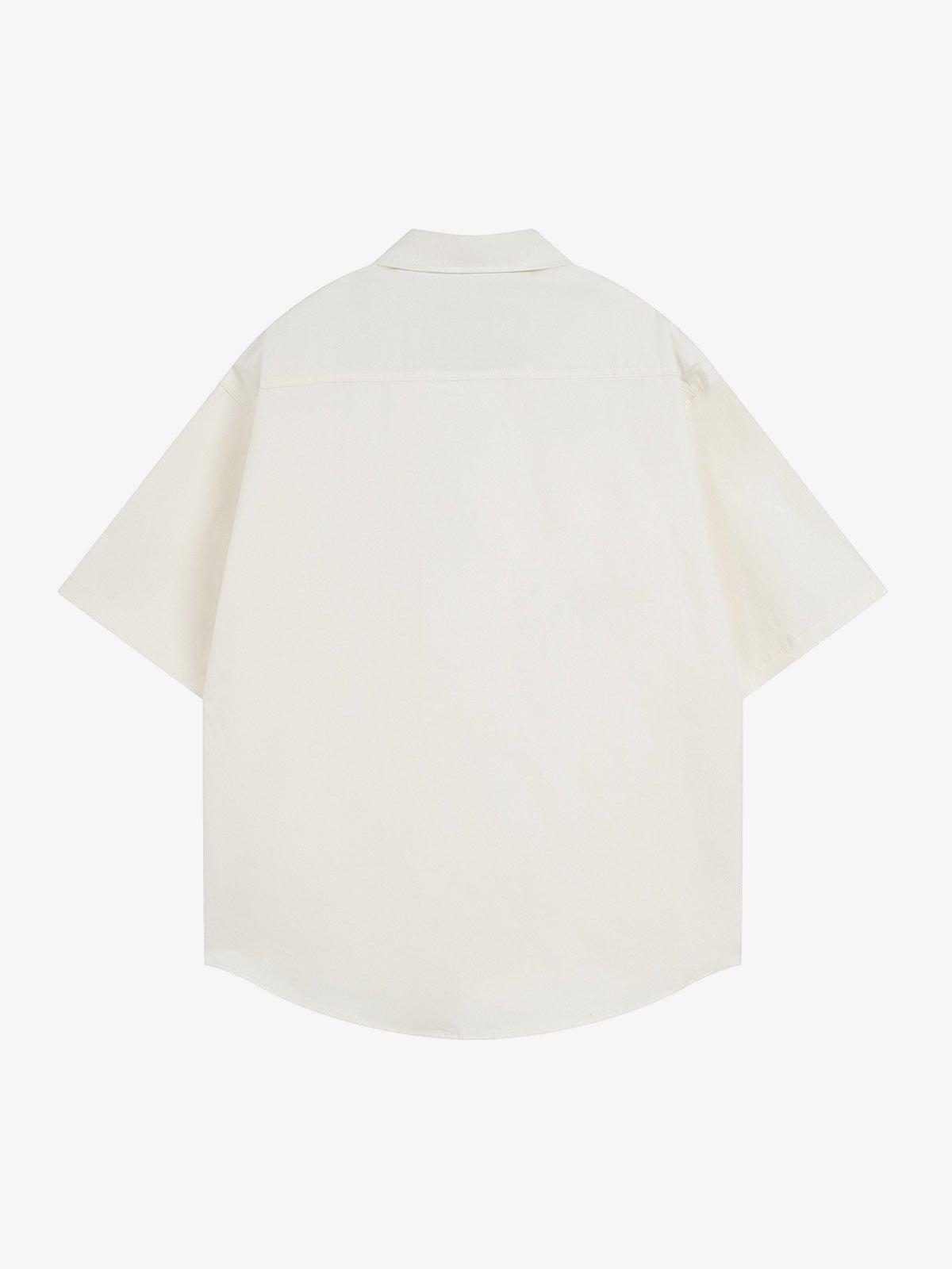 Camisa oversize gráfica de manga corta con botones – crema, vista trasera | XoKool