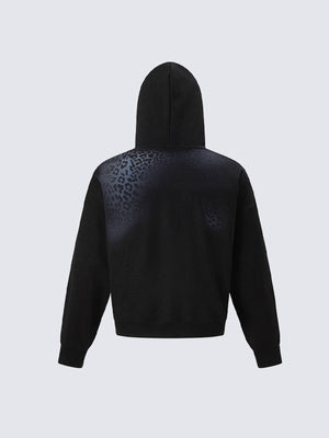 Oversized Leopard Print Hoodie – Black, back flat | XoKool