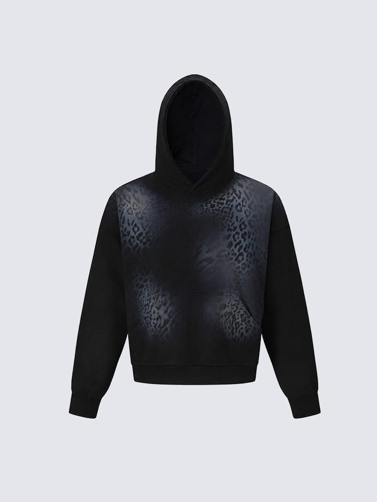 Oversized Leopard Print Hoodie – Black, front flat | XoKool
