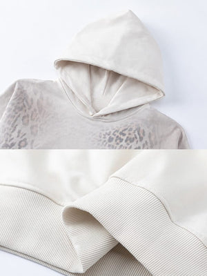 Leopard print hoodie – cream hood and cuff close-up | XoKool