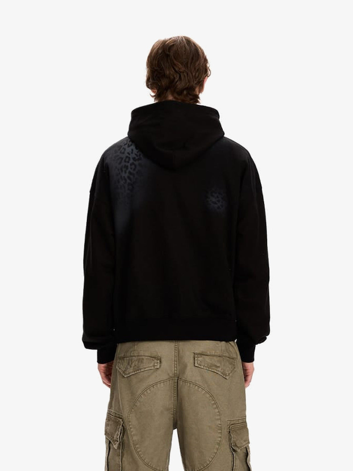 Leopard print hoodie – on model, black, back | XoKool