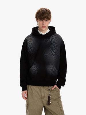 Leopard print hoodie – on model, black, front | XoKool