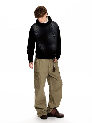 Oversized Leopard Print Hoodie – on model, black, front | XoKool