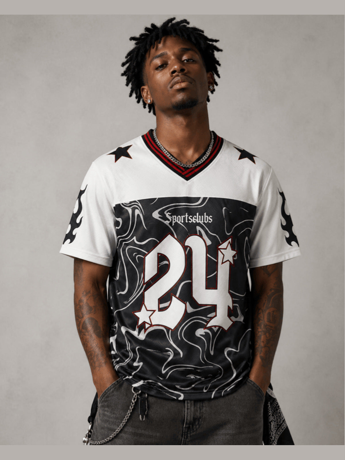 Oversized Mesh Football Jersey with Number 24 Print – on model front | XoKool