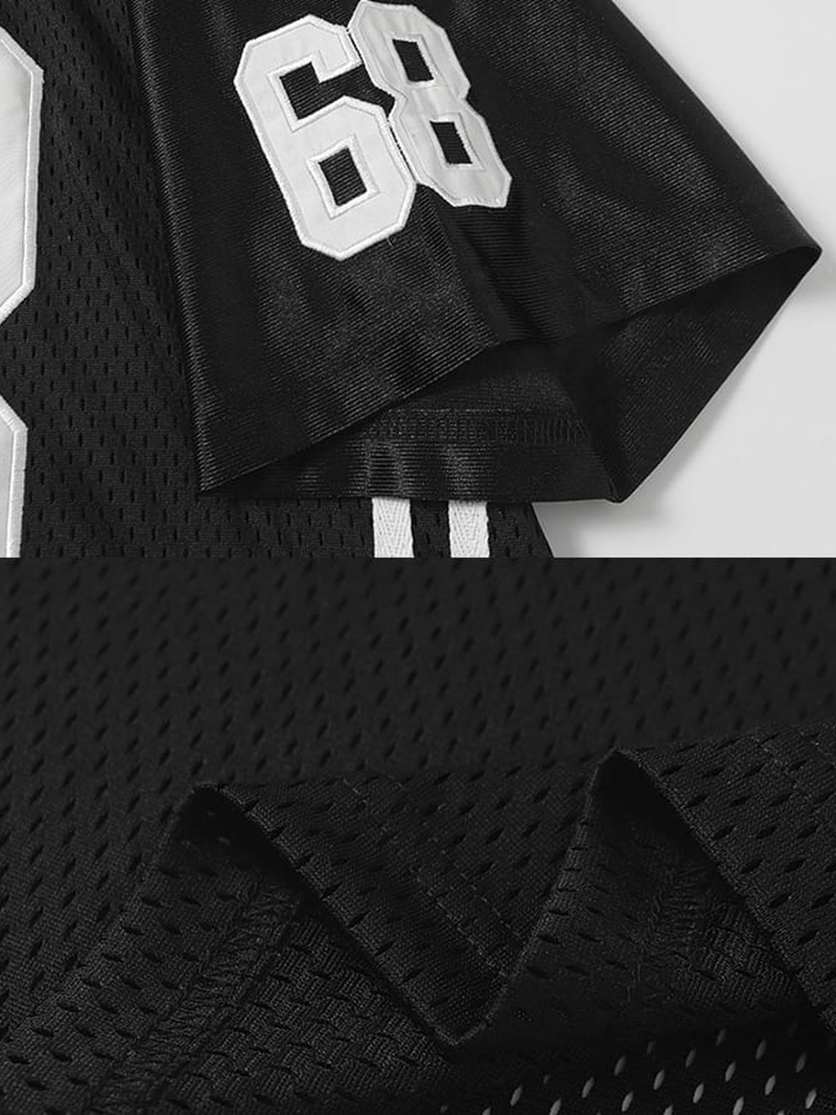 Number 68 jersey – Black, number and mesh close-up | XoKool