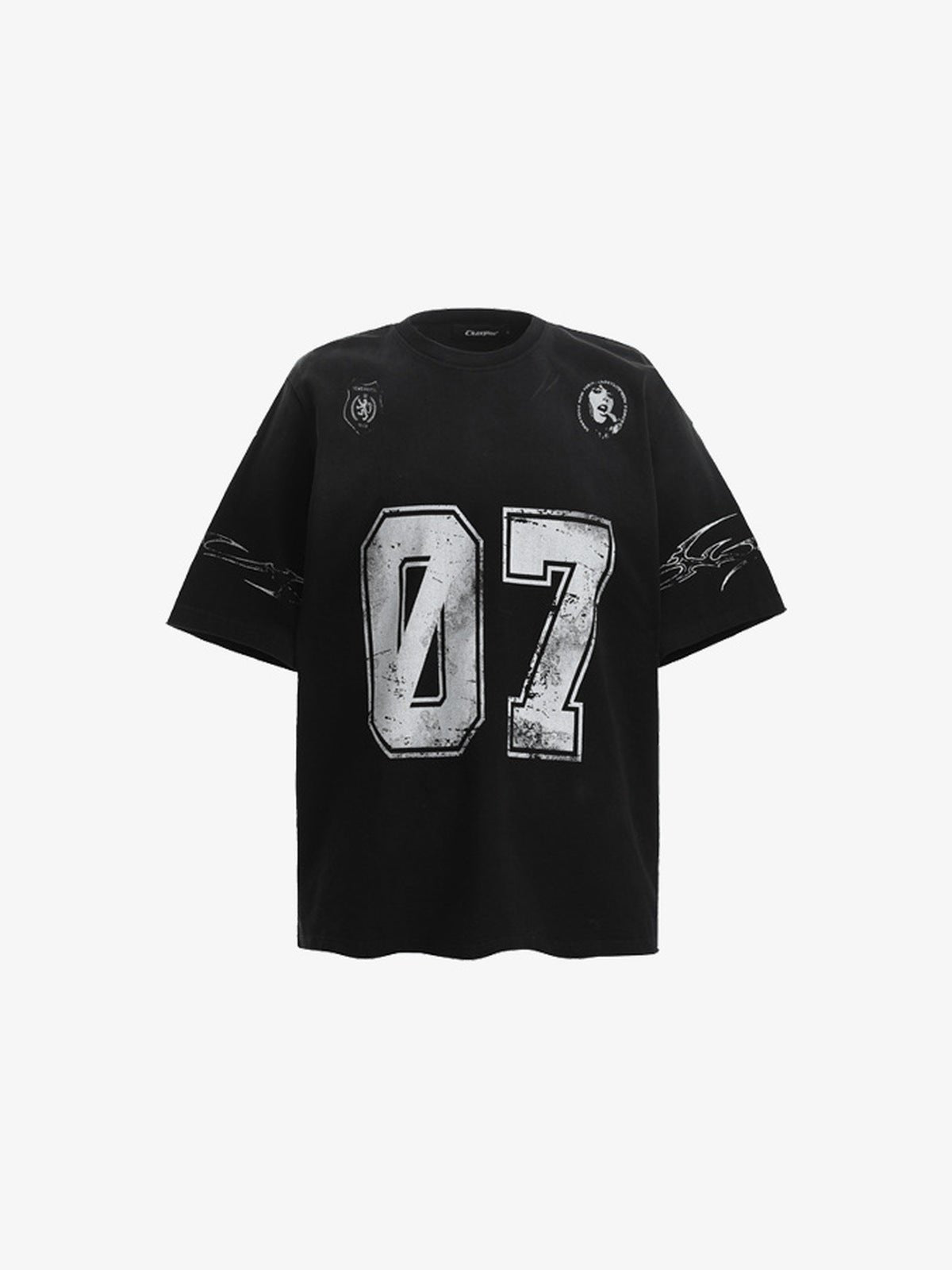 Oversized Number 07 T-Shirt in Grey Ombre or Black – Black, front flat view | XoKool