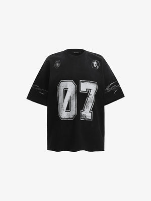 Oversized Number 07 T-Shirt in Grey Ombre or Black – Black, front flat view | XoKool