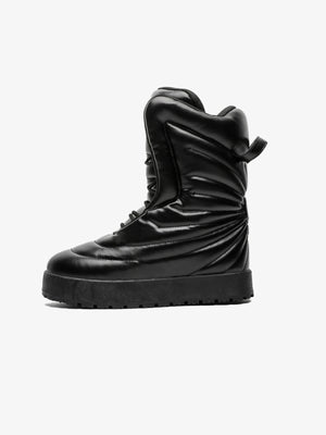 Botas puffer acolchadas oversize de caña alta – negro brillante, vista lateral | XoKool