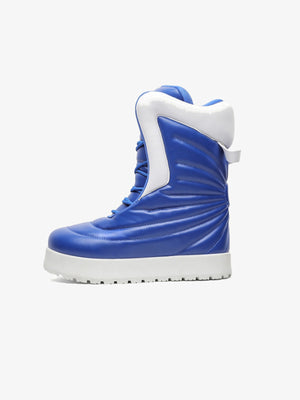Botas puffer acolchadas oversize de caña alta – azul, vista lateral | XoKool