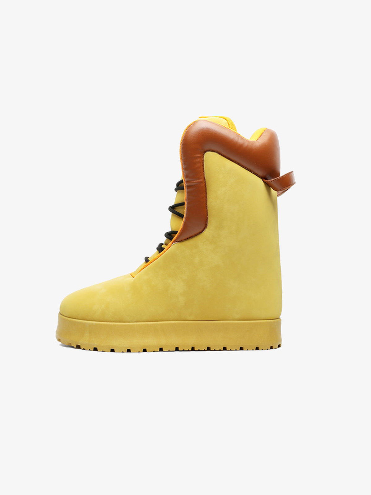 Botas puffer – amarillo con cuello naranja, vista lateral | XoKool