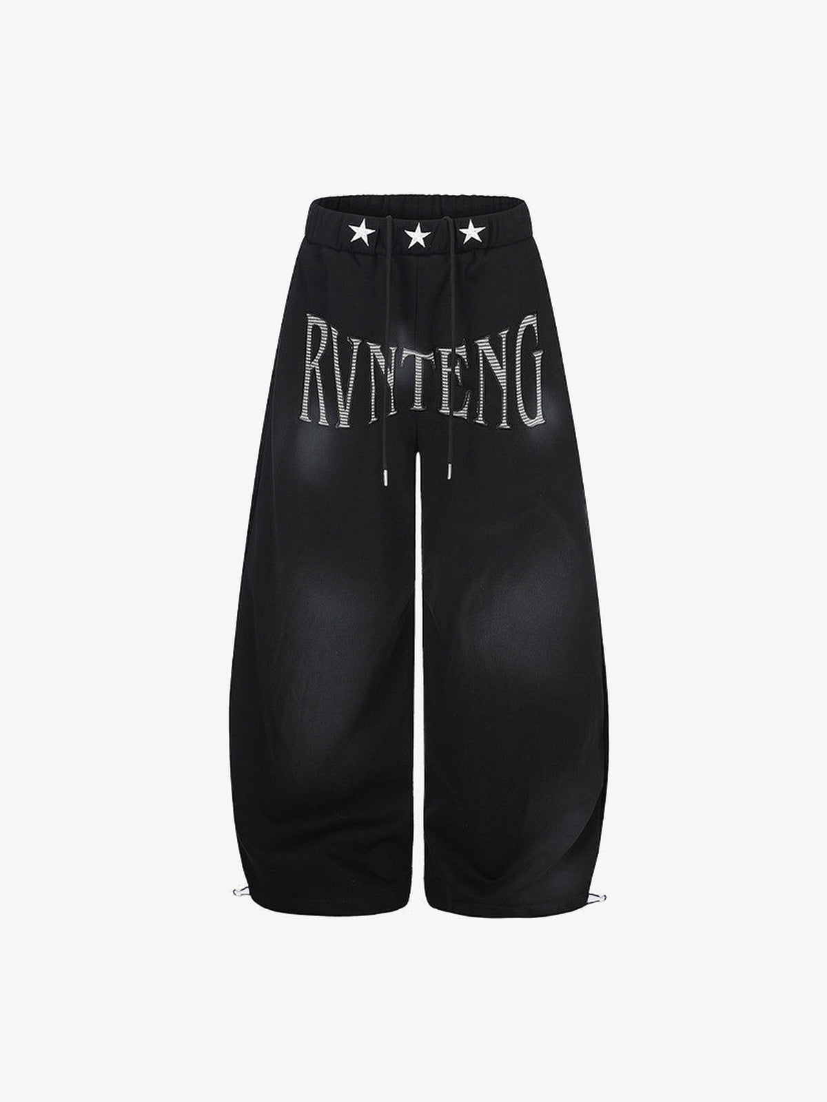 Oversized Jogginghose mit Faded Spray-Print – Schwarz, Vorderseite flach | XoKool