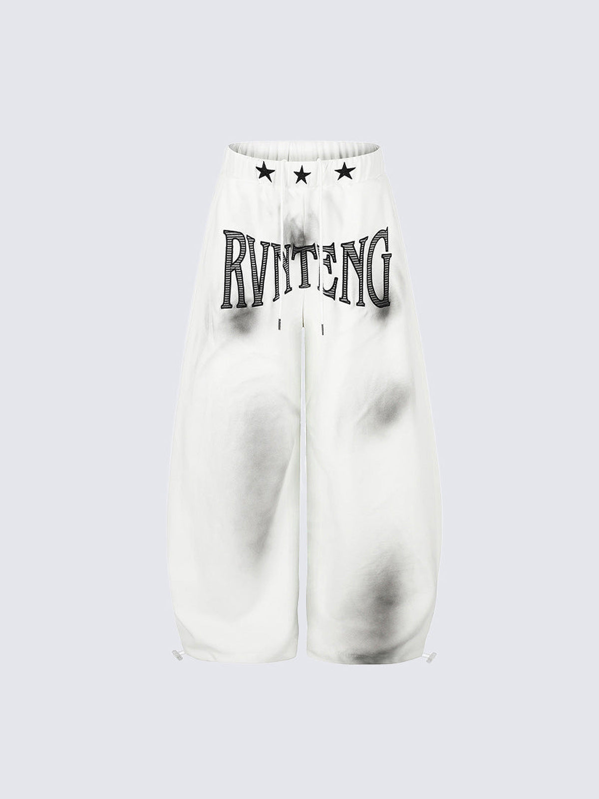 Oversized Jogginghose mit verblasstem Spray-Print – Weiß, Vorderseite flach | XoKool