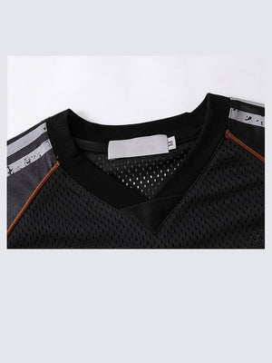 Oversized V Neck Soccer Jersey with Number 90 – Black, collar and mesh close-up | XoKool