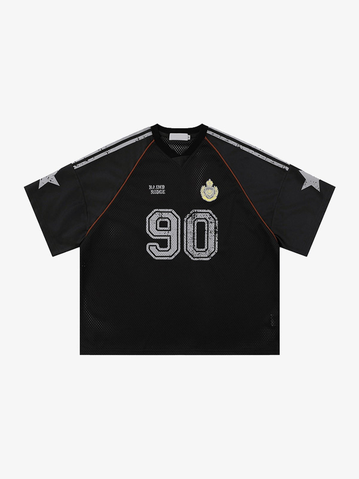 Oversized V Neck Soccer Jersey with Number 90 – Black, front view | XoKool