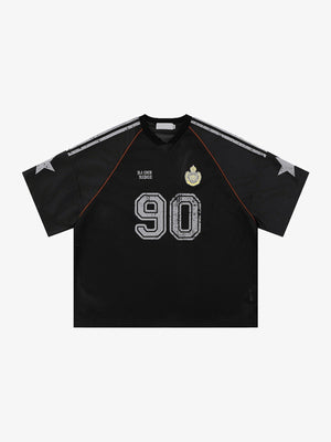 Oversized V Neck Soccer Jersey with Number 90 – Black, front view | XoKool
