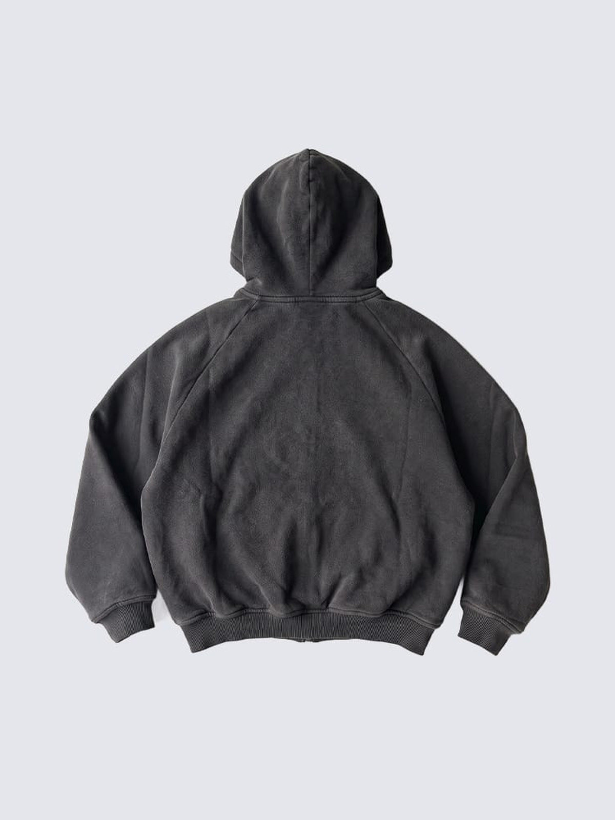 Oversized Washed Charcoal Graphic Zip Hoodie – Dunkelgrau, Rückansicht | XoKool