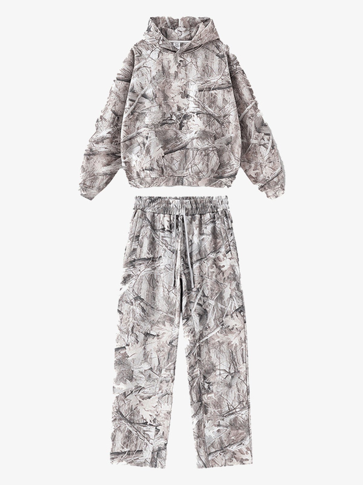 Oversized Hoodie in weißem Baum-Camo – Hoodie kombiniert mit Hose | XoKool