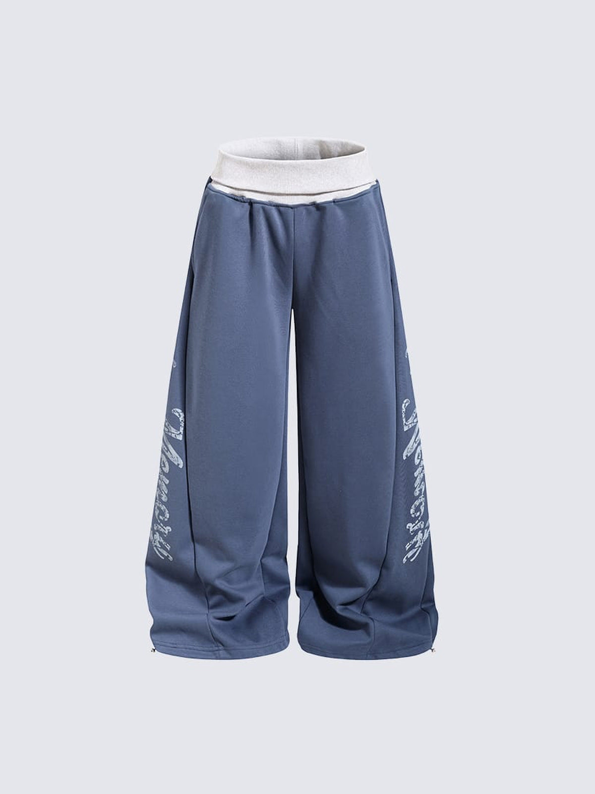 Pantalones deportivos oversize de pierna ancha con cintura en contraste – azul pizarra, frente, plano | XoKool