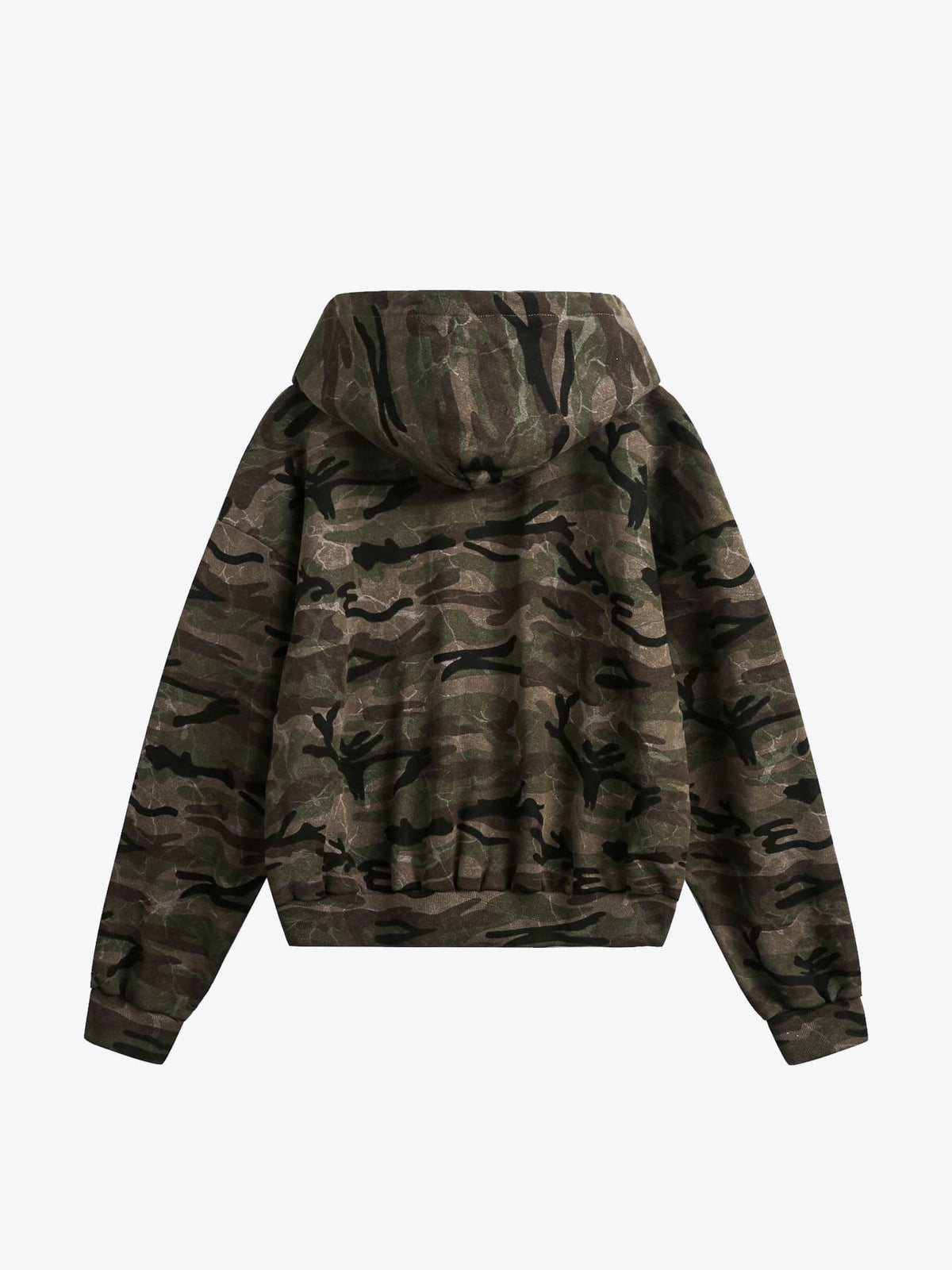 Oversized Woodland Camo Zip Hoodie – Camo, Rückseite flach | XoKool