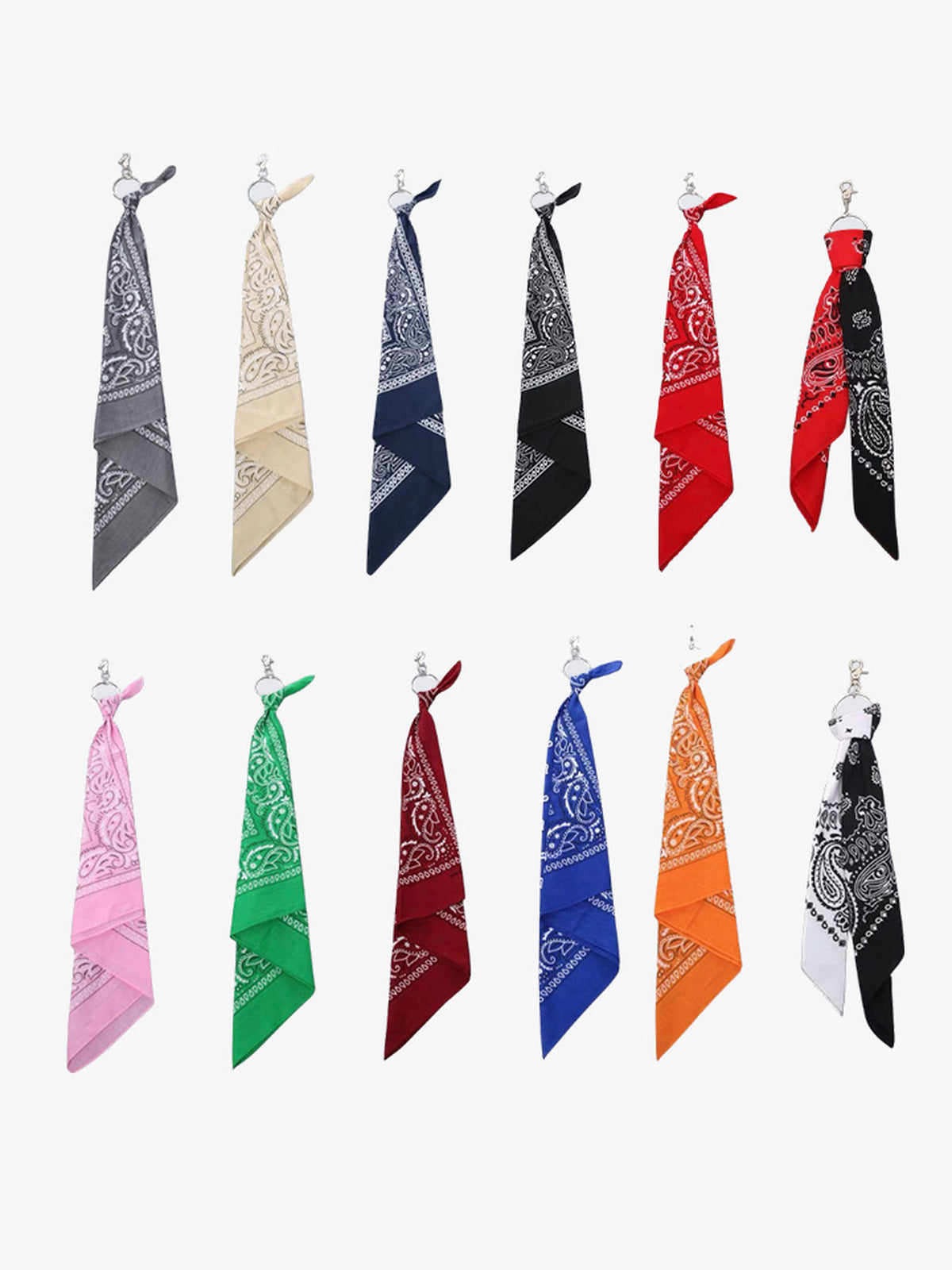 Charm con clip de bandana paisley para pantalones y bolsos – todos los colores en fila | XoKool