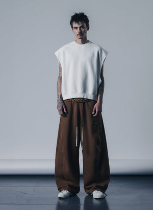 Retro Double-Waist Leopard Patch Barrel Pants - thumbnail 3