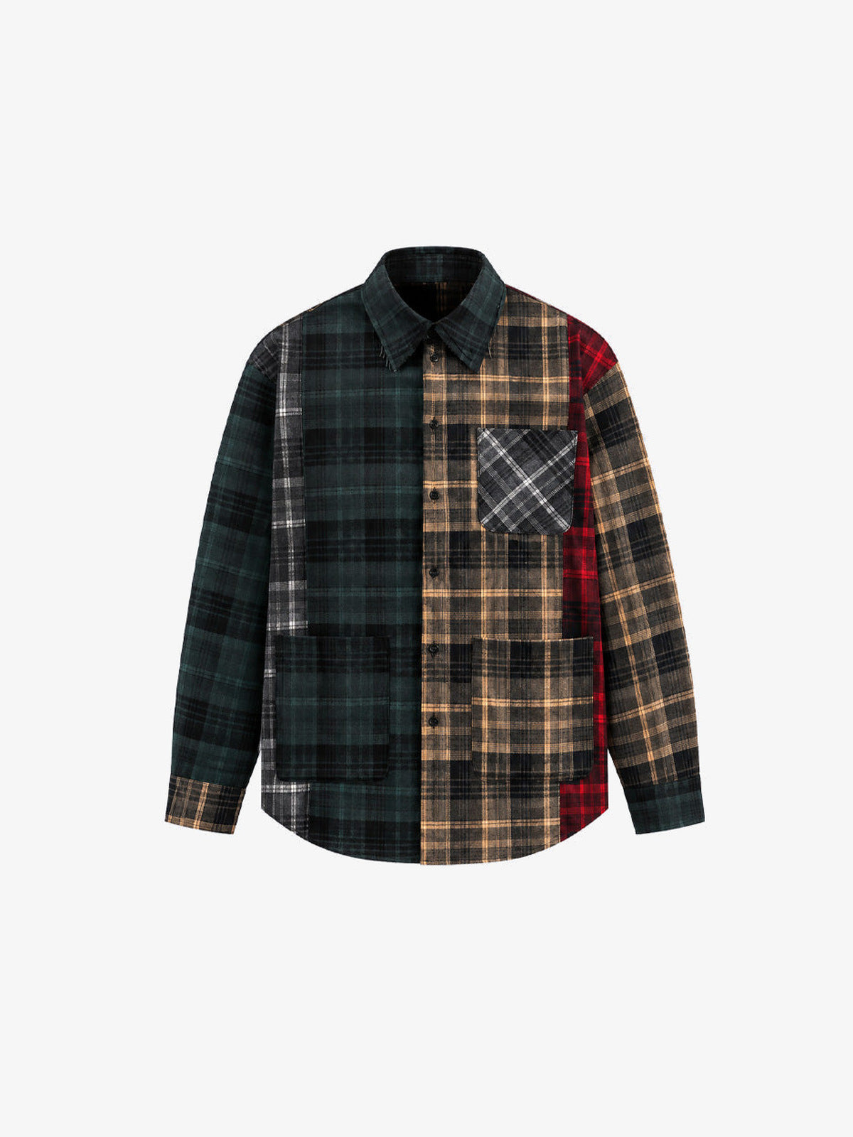 Flanellhemd mit Patchwork-Karo – Mehrfarbig kariert, Vorderseite flach | XoKool