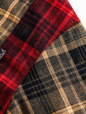 Patchwork-Flanellhemd – Nahaufnahme des roten Einsatzes | XoKool