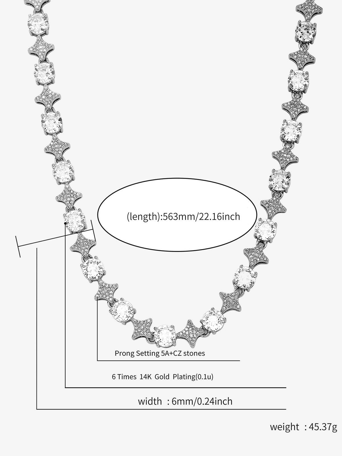 Star Link Tennis-Kette – Silber, Kette mit Größentabelle | XoKool