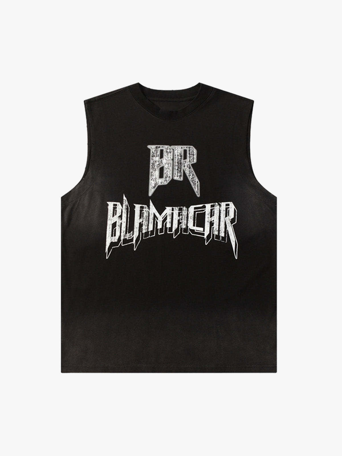 Tanktop mit verblasstem Metall-Buchstaben-Print – Schwarz, Vorderansicht | XoKool
