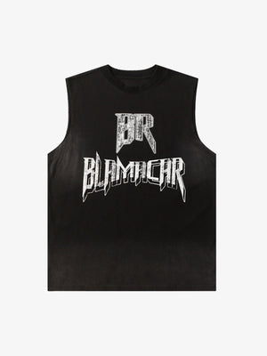 Tanktop mit verblasstem Metall-Buchstaben-Print – Schwarz, Vorderansicht | XoKool