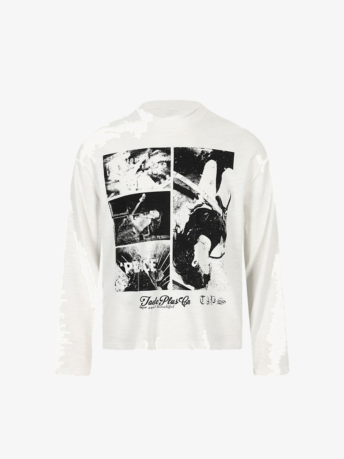 Photo Collage Long Sleeve Tee in Black or White – White, front flat | XoKool
