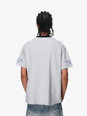 Photo Print Ringer T-Shirt with Portrait Collage – Grey, on model back | XoKool