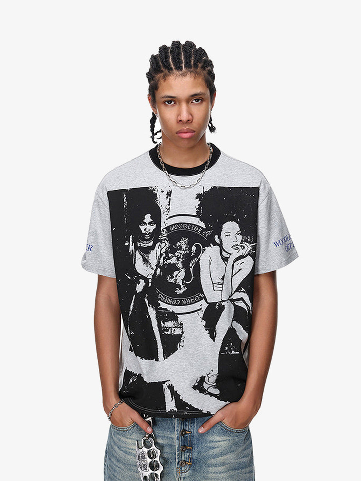 Ringer tee – Grey, on model front (alt) | XoKool