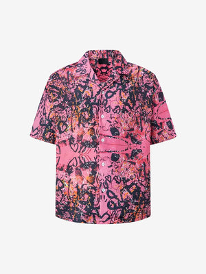 Pink Graffiti Print Camp Collar Shirt – Pink, front flat lay | XoKool