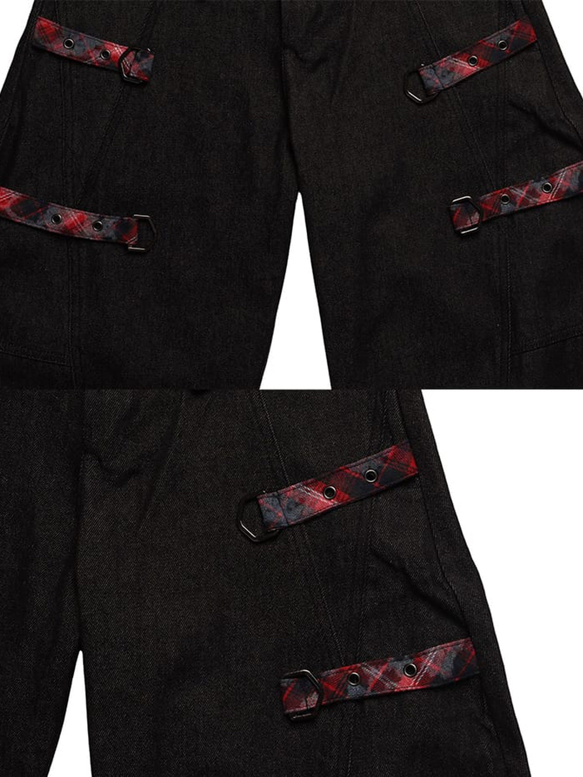 Plaid fur cuff jeans – Black, detail collage: plaid straps | XoKool