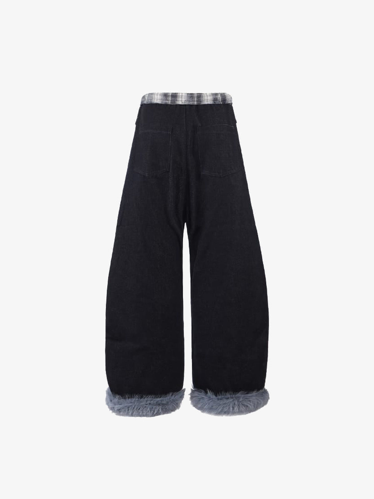 Plaid fur cuff jeans – Blue, back flat lay | XoKool