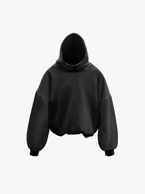 Plain Boxy Cropped Pullover Hoodie – Black, front view | XoKool
