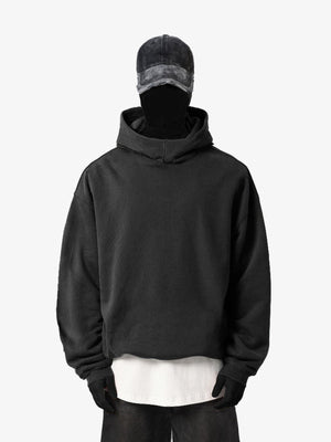 Plain Boxy Cropped Pullover Hoodie – Black, on model, front | XoKool