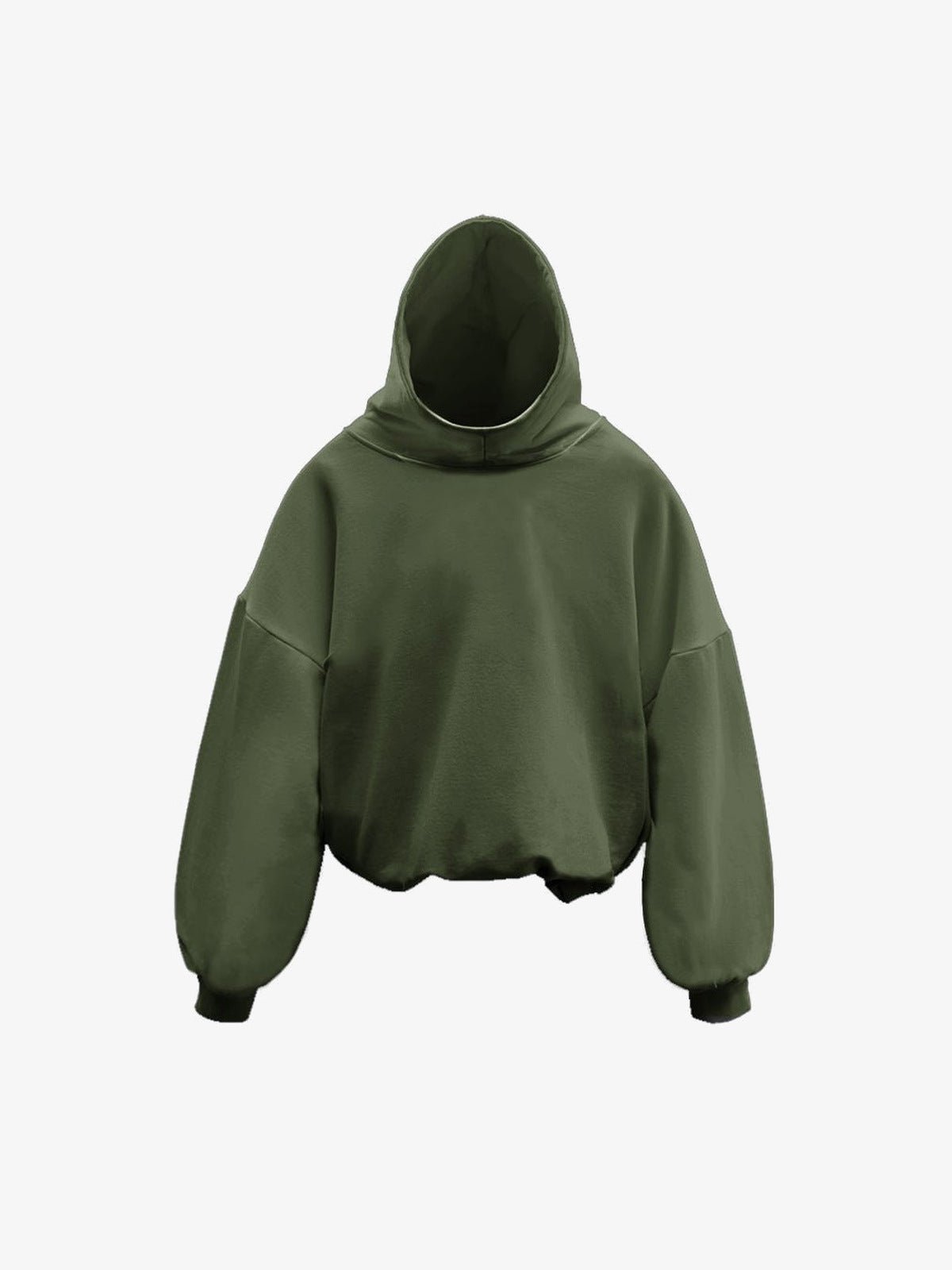 Plain Boxy Cropped Pullover Hoodie – Olive, front view | XoKool