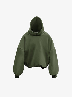 Plain Boxy Cropped Pullover Hoodie – Olive, front view | XoKool