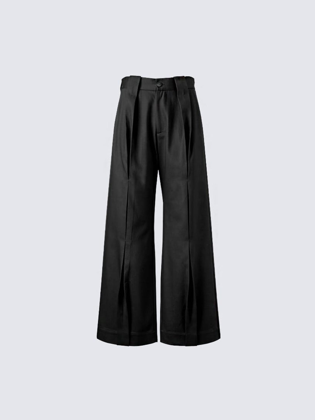 Bundfaltenhose mit weitem geradem Bein – Schwarz, Vorderansicht flach | XoKool