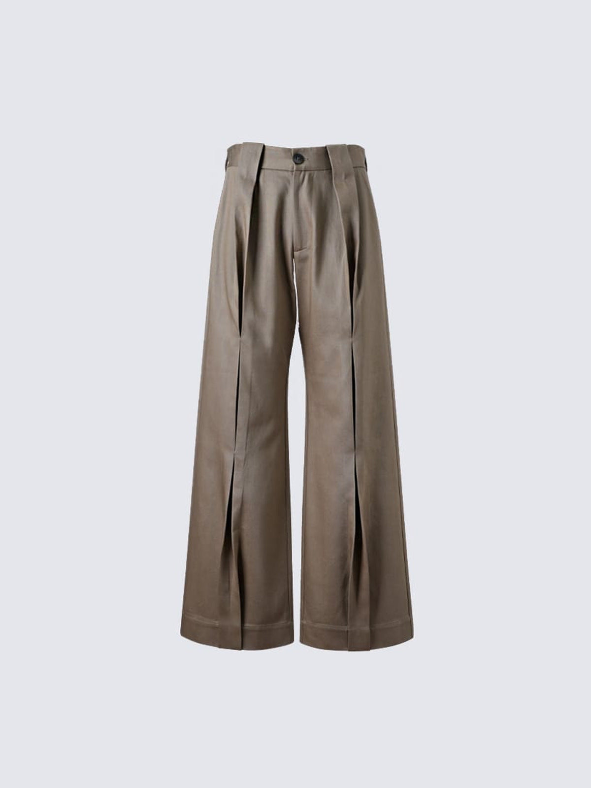 Bundfaltenhose mit weitem geradem Bein – Taupe, Vorderansicht flach | XoKool