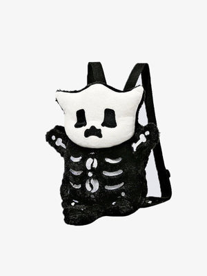 Plush Skeleton Cat Backpack with Tail – front view | XoKool