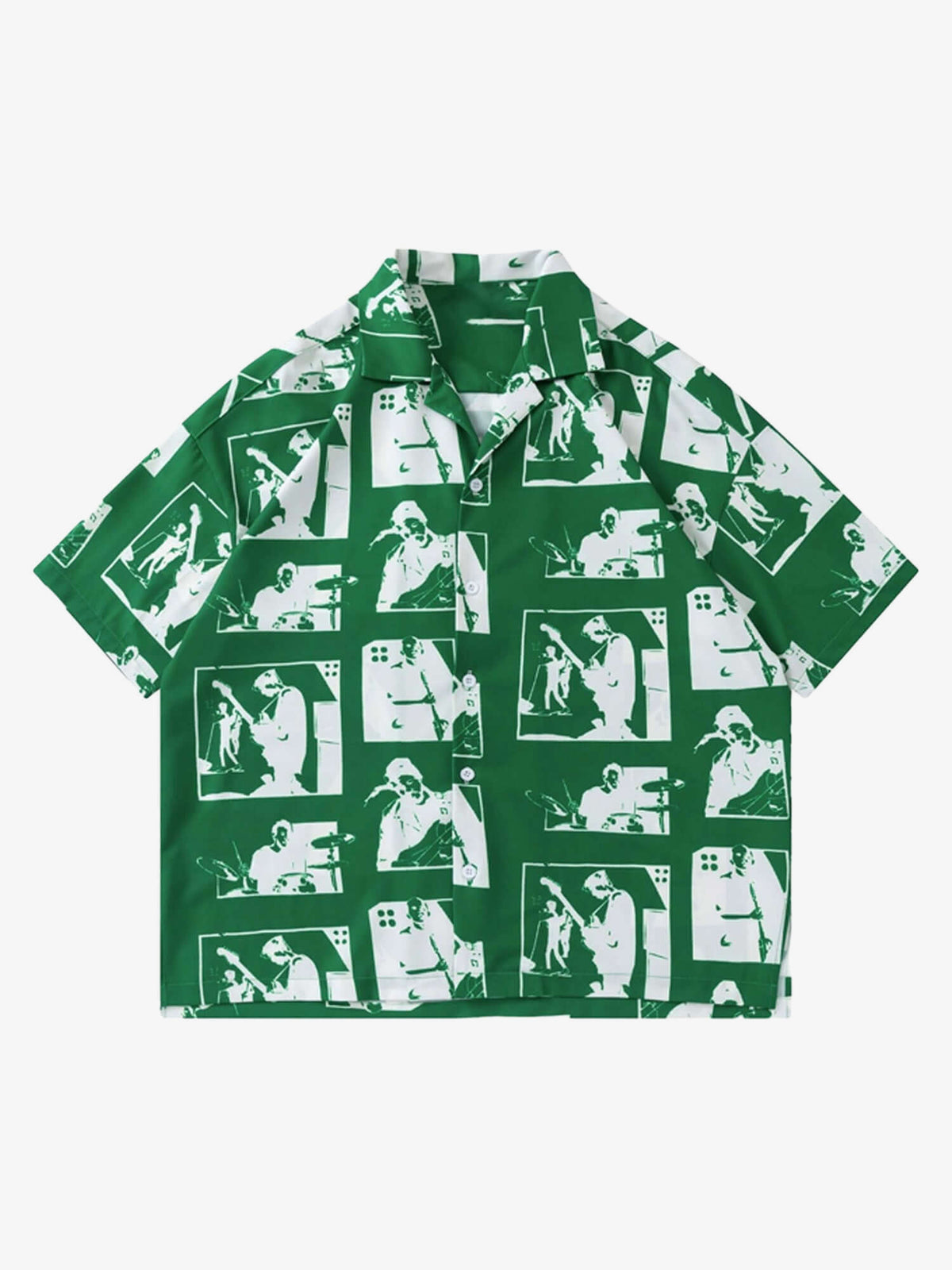 Camisa de cuello campamento con estampado de silueta – Verde, vista frontal | XoKool